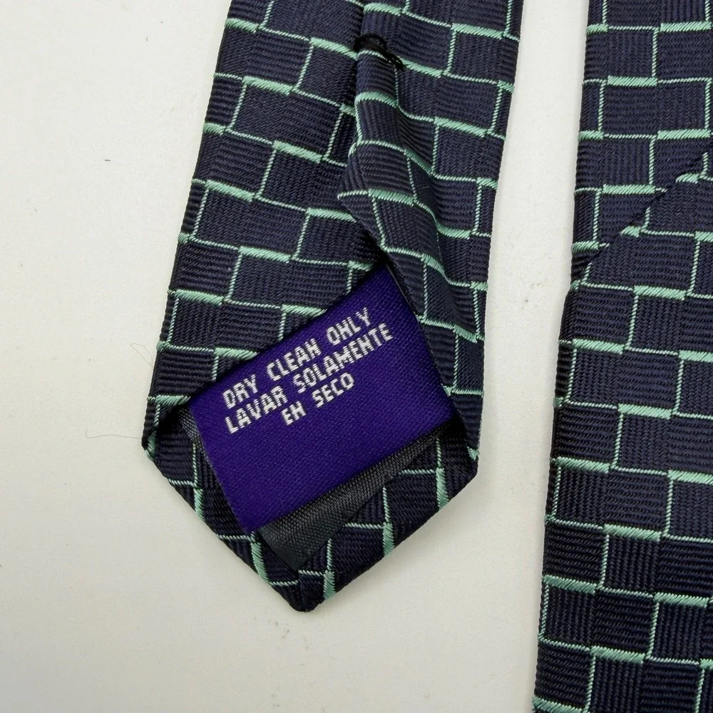 Hunt Club Necktie Mens OS Navy Blue Excellent Silk Geometric Made in Italy Tie